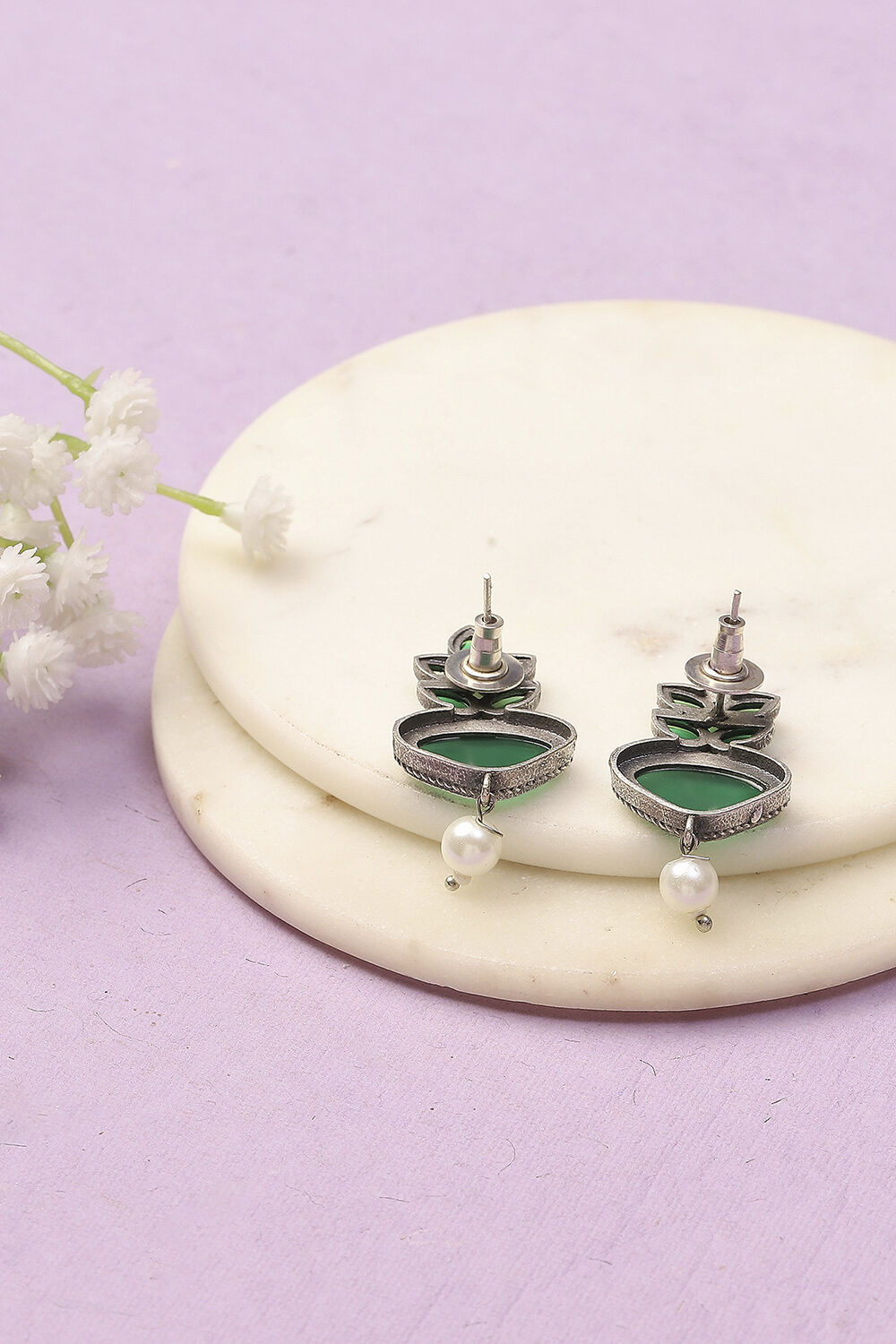 Apple Green Oxidised Alloy Earrings image number 2