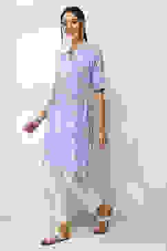 Blue Floral Printed Straight Kurta image number 2