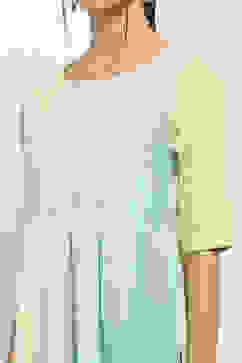 Lime Green Cotton Pleated Straight Kurta image number 1