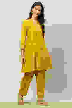 Yellow Printed Straight Co-ord Set image number 5
