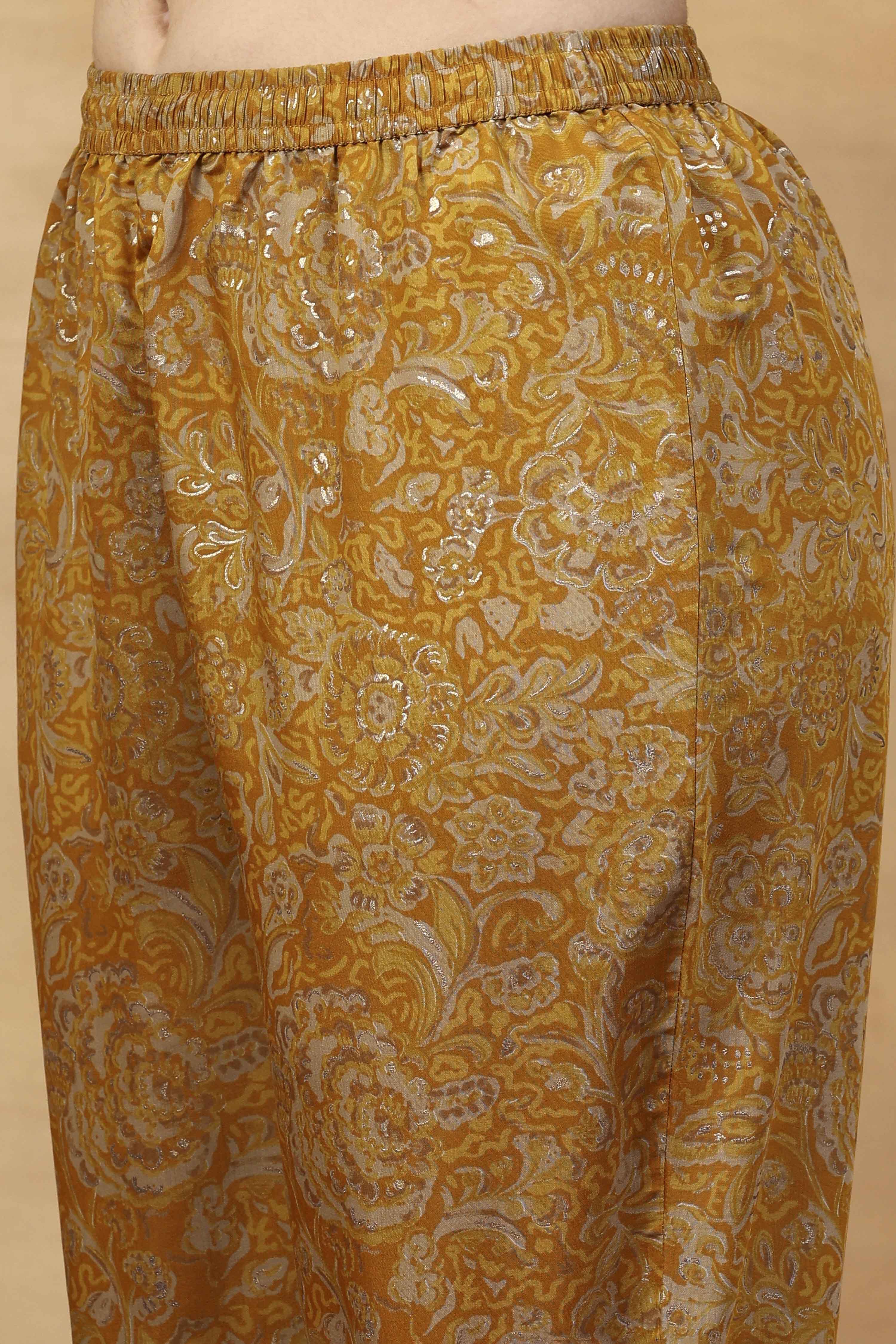 Yellow Viscose Blend A-Line Printed Kurta Pants Set image number 2