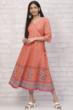 Orange LIVA Kalidar Kurta Dress image number 0