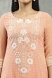 Peach Cotton Straight Kurta Pants Set image number 1
