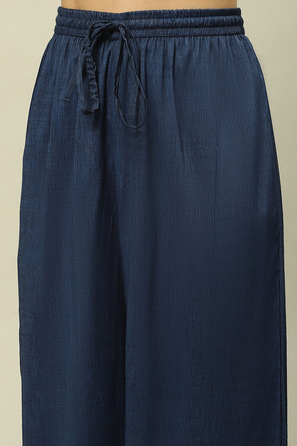 Blue Viscose Blend Gathered Yarn Dyed Kurta Palazzo Suit Set image number 2