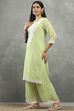 Green Polyester Straight Kurta Pants Set image number 3