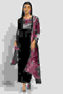 Wine Poly Velvet Straight Solid Kurta Palazzo Suit Set image number 0