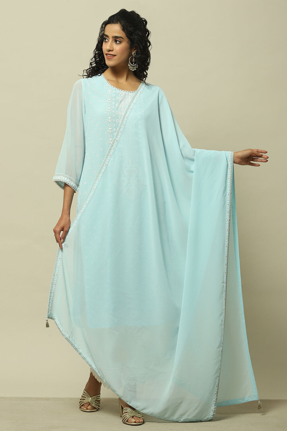 White Poly Georgette Solid Dupatta image number 0