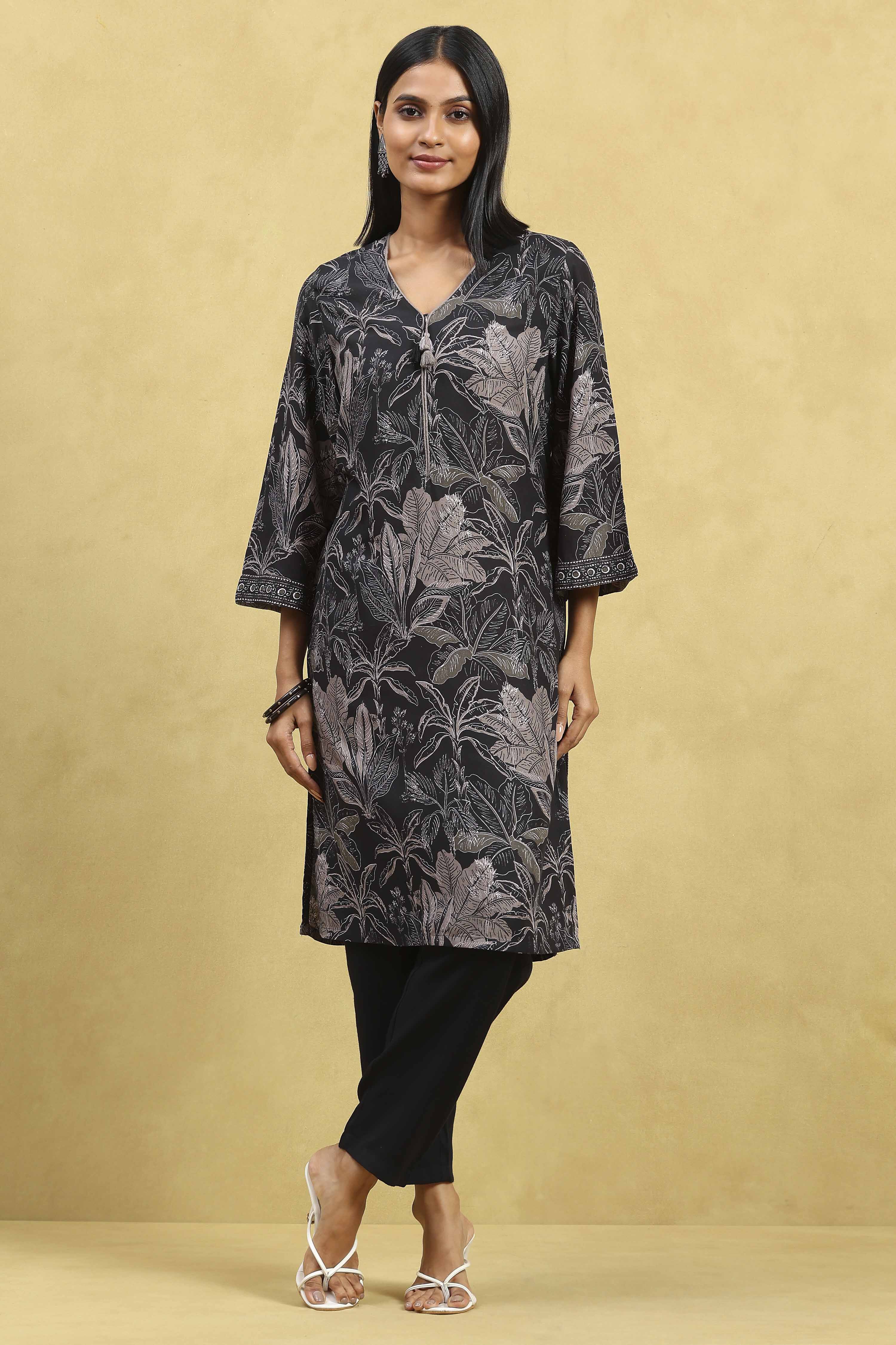 Black Viscose Rayon Printed Straight Kurta image number 0