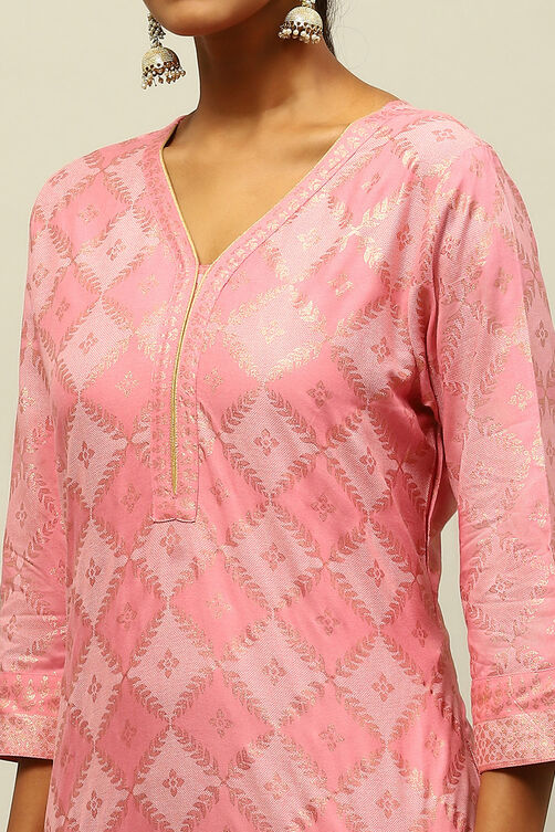 Pink Printed Straight Kurta image number 1