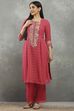 Pink Viscose Straight Kurta Pants Set image number 6