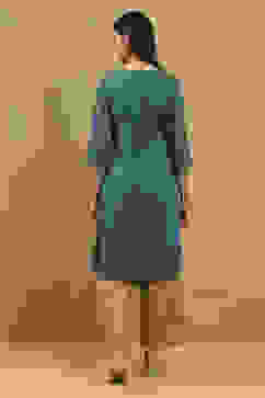 Teal Blue Printed Straight Kurta image number 3