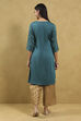 Teal Viscose Blend Printed Straight Kurta image number 3