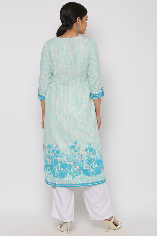 Turquoise Cotton Straight Kurta image number 5