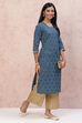 Teal Blue Cambric Cotton Straight Kurta image number 0