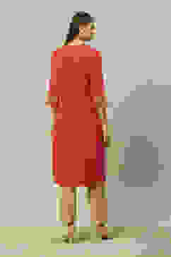 Pink Polyester Straight Printed Kurta image number 3