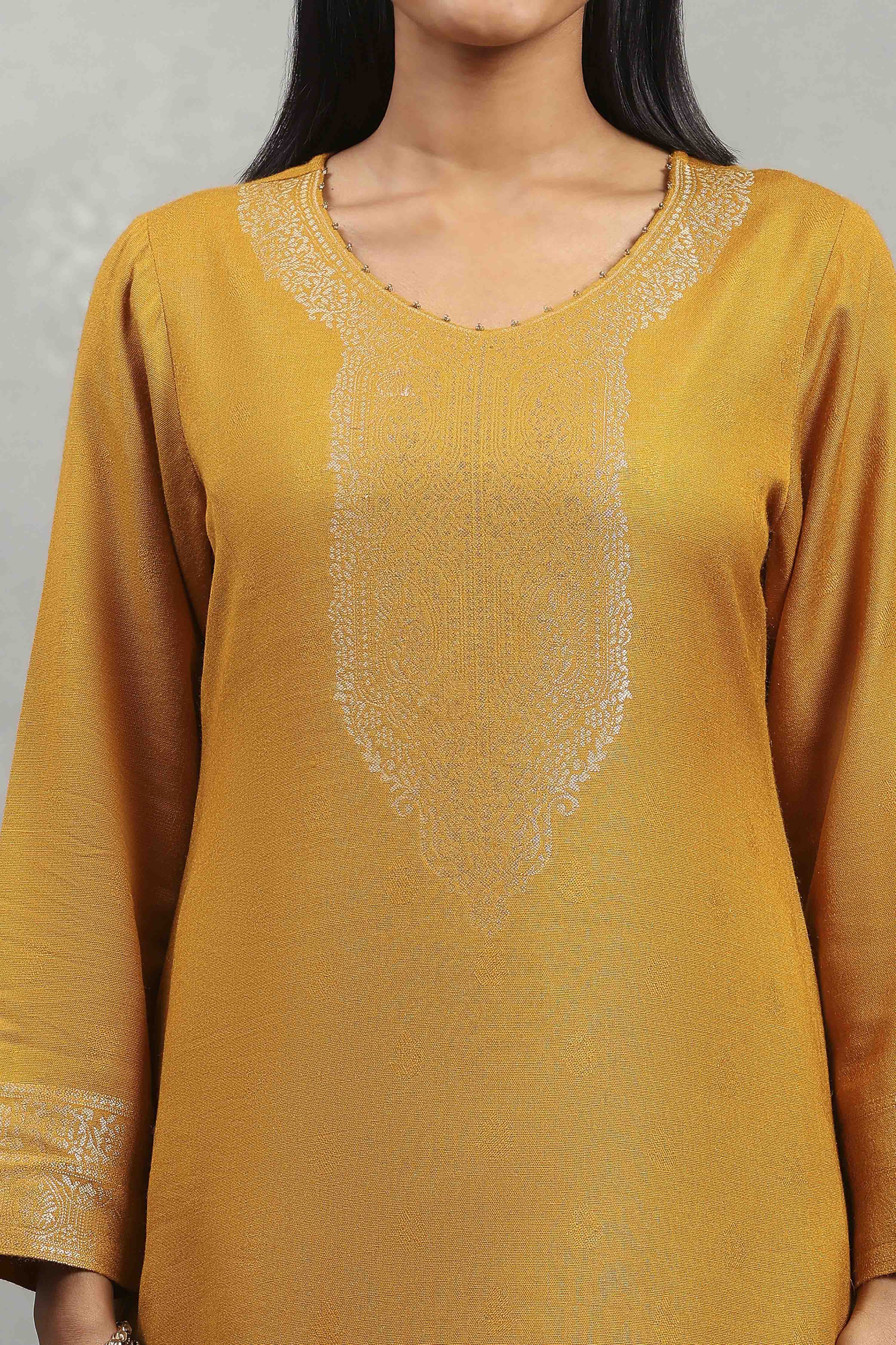 Yellow Polyester Yarndyed Straight Suit Set image number 1