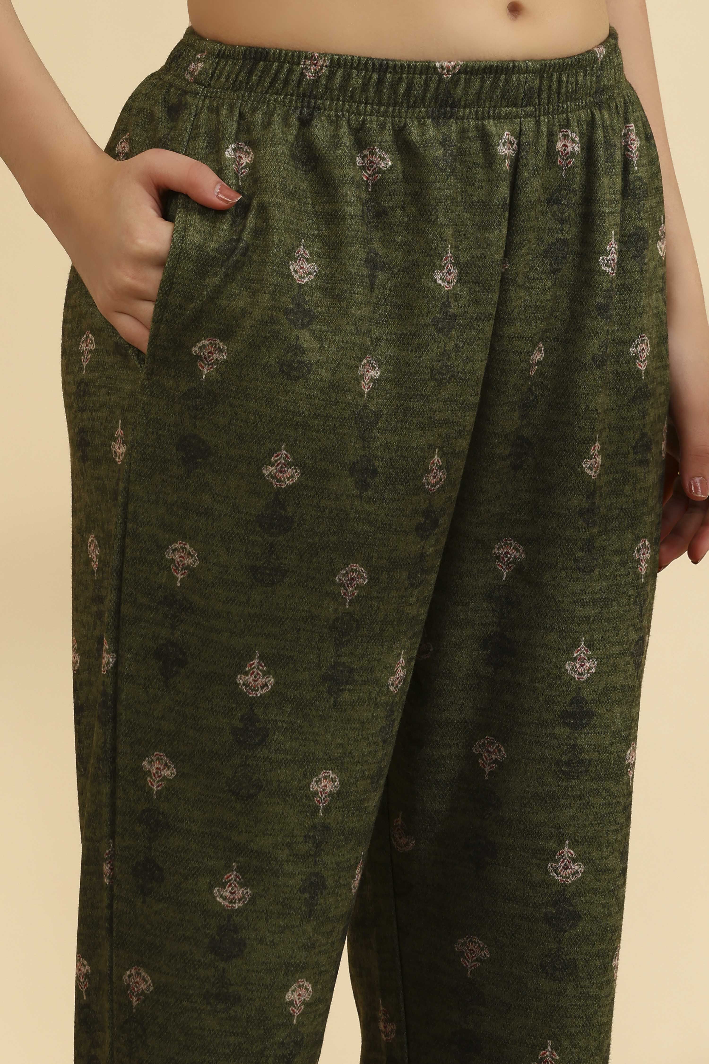 Green Polyester Printed Straight Suit Set image number 2