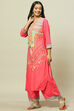 Pink LIVA Blend Woven Straight Kurta Suit Set image number 3