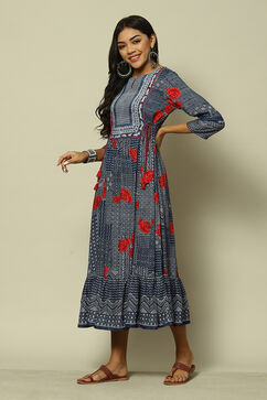 Indigo Blue LIVA Kalidar Printed Dress image number 2
