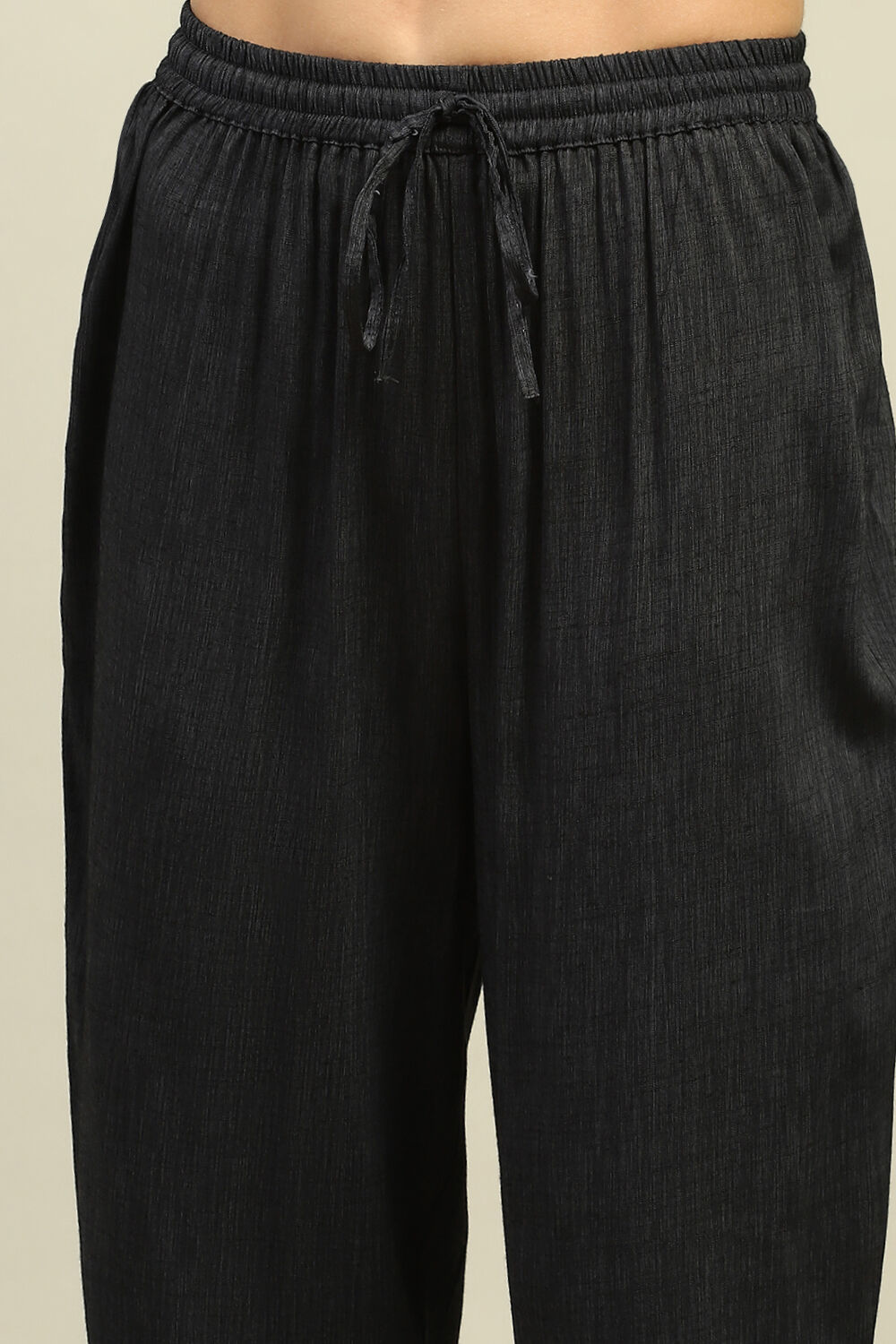 Black Viscose Blend Gathered Embroidered Kurta Palazzo Suit Set image number 2