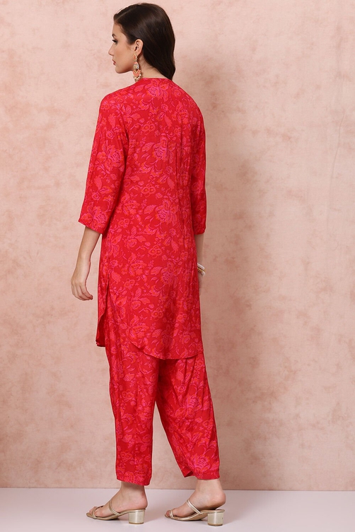 Pink Viscose Shantoon Straight Printed Kurta Palazzo Suit Set image number 4