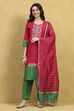 Pink Viscose Blend Solid Straight Suit Set image number 6