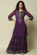 Purple Polyester Straight Printed Kurta Sharara Suit Set image number 0