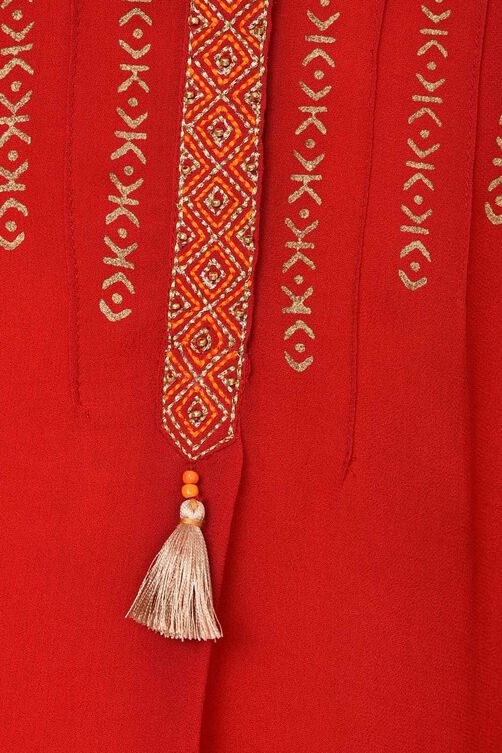 Red Straight Rayon Kurta image number 6