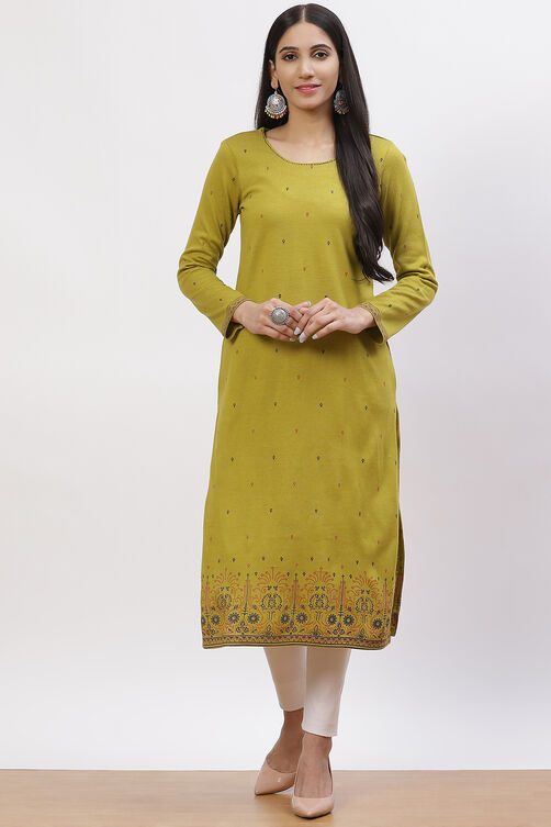 Olive Green Acrylic Straight Kurta image number 0