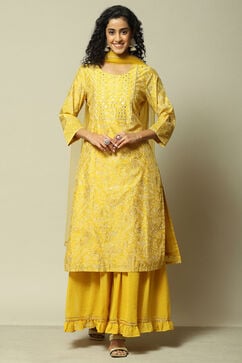 Yellow Modal Straight Printed Kurta Sharara Suit Set image number 7