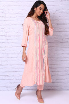 Peach Viscose Rayon A Line Kurta image number 1