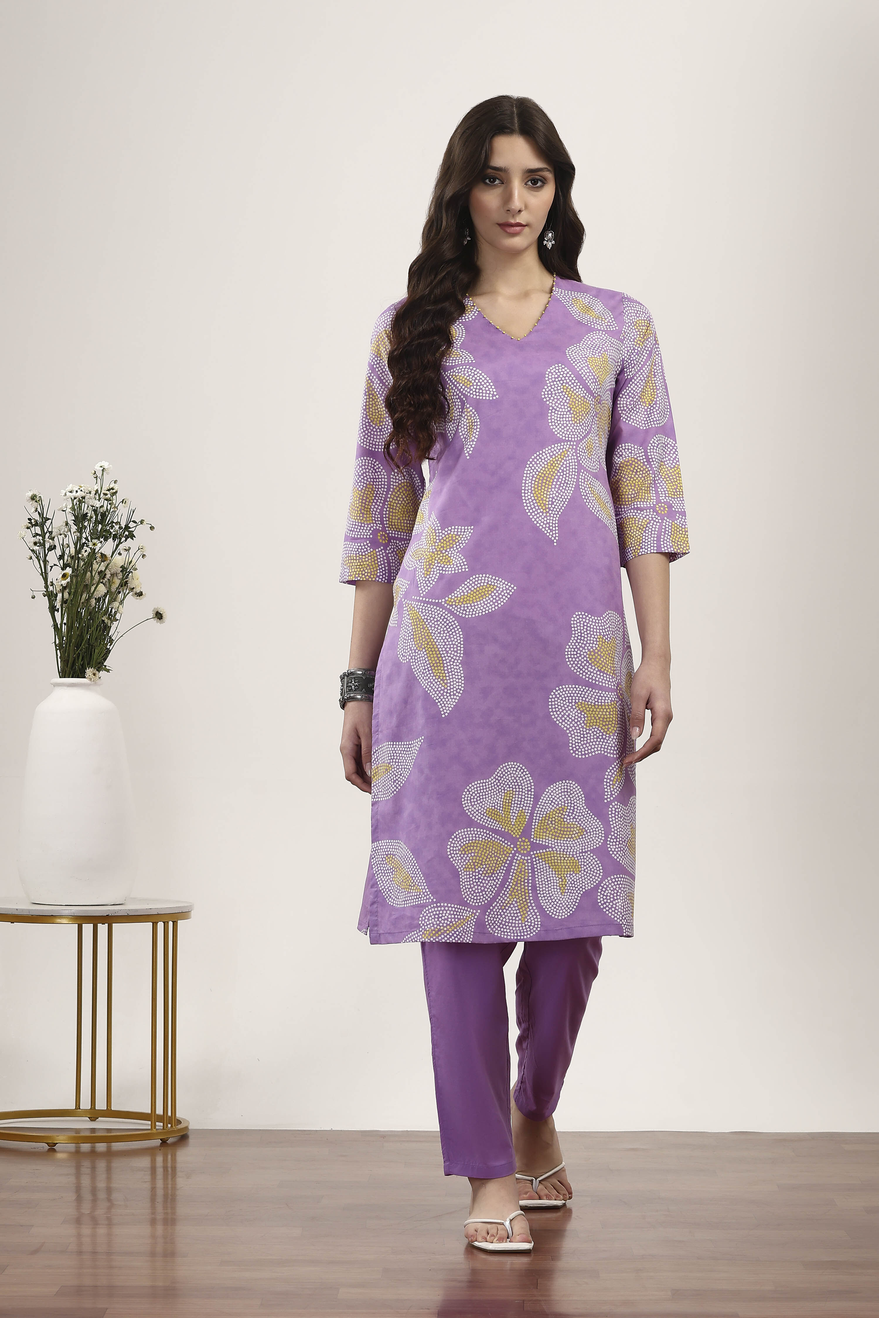 Purple Cotton Kurta Pants Set image number 6