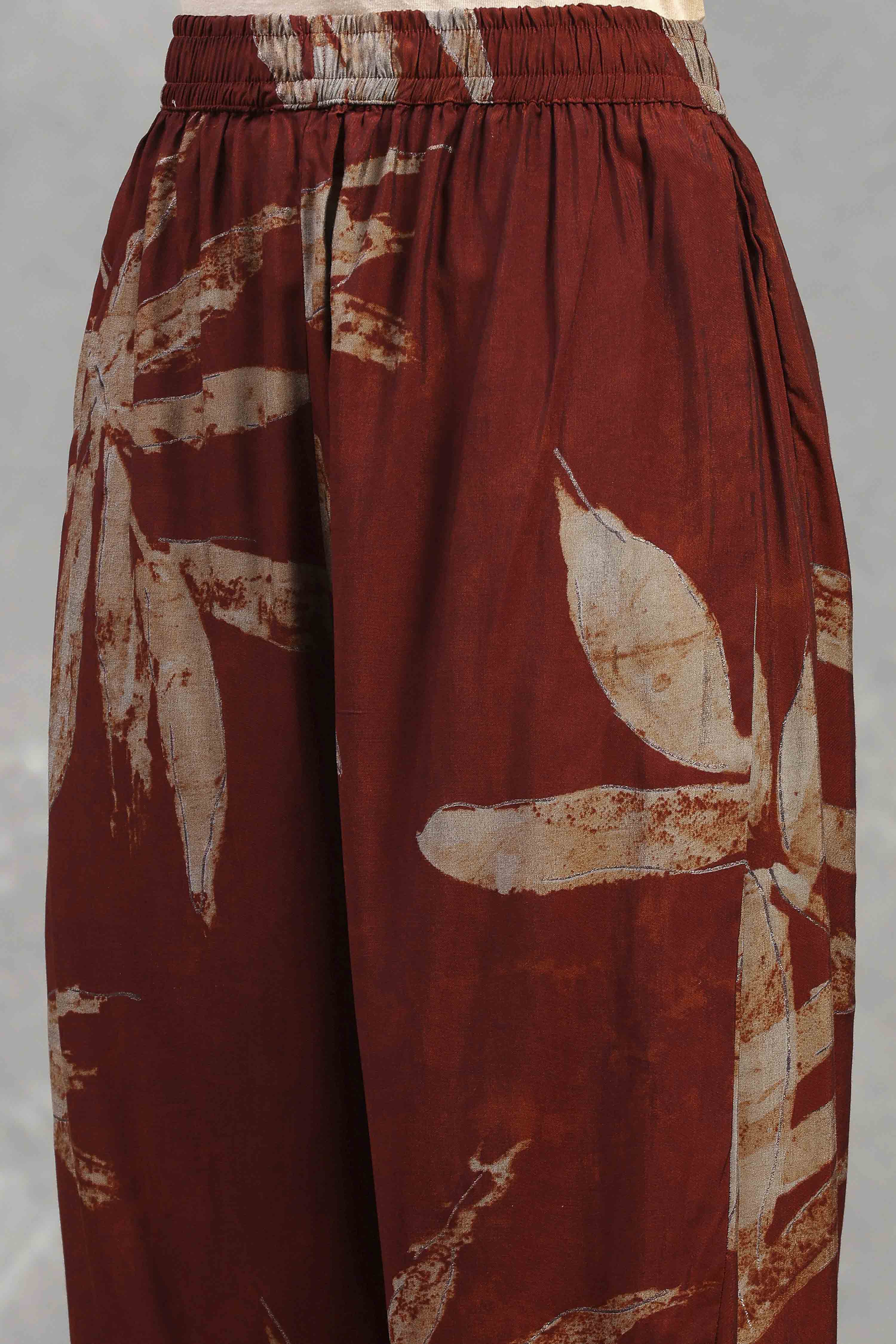 Blue Rust Viscose Blend Printed Kalidar Kurta Pants Set image number 2