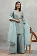 Dust Blue Tissue Solid Straight Suit Set image number 0