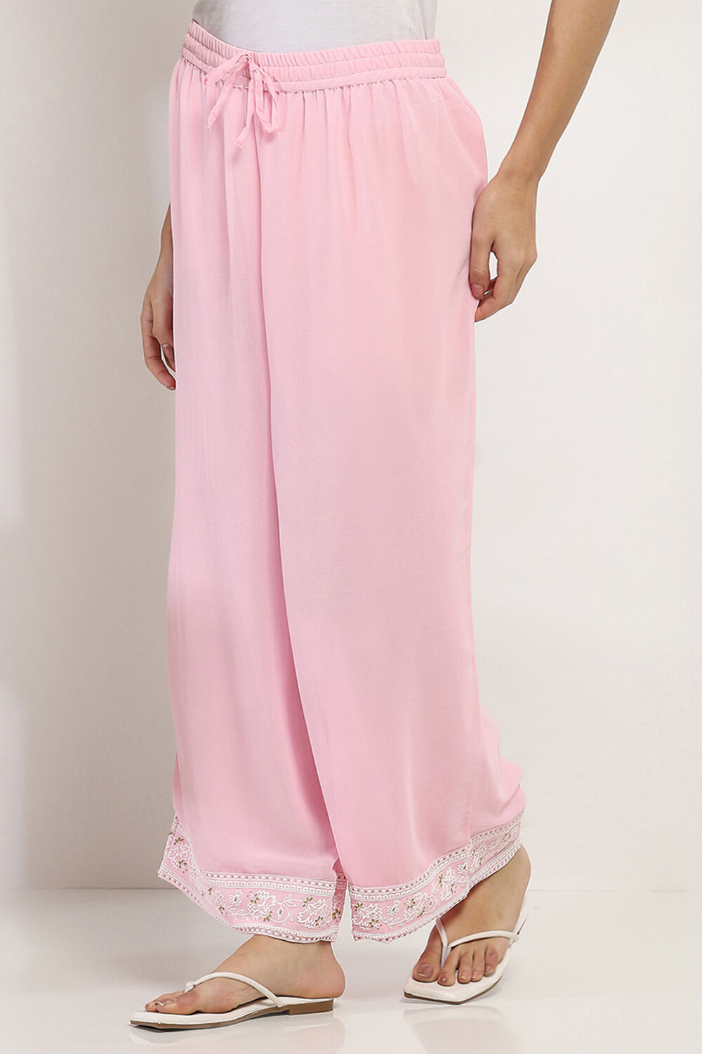 Pink Solid Straight Palazzos image number 2
