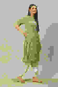 Green LIVA Blend Straight Printed Kurta image number 4