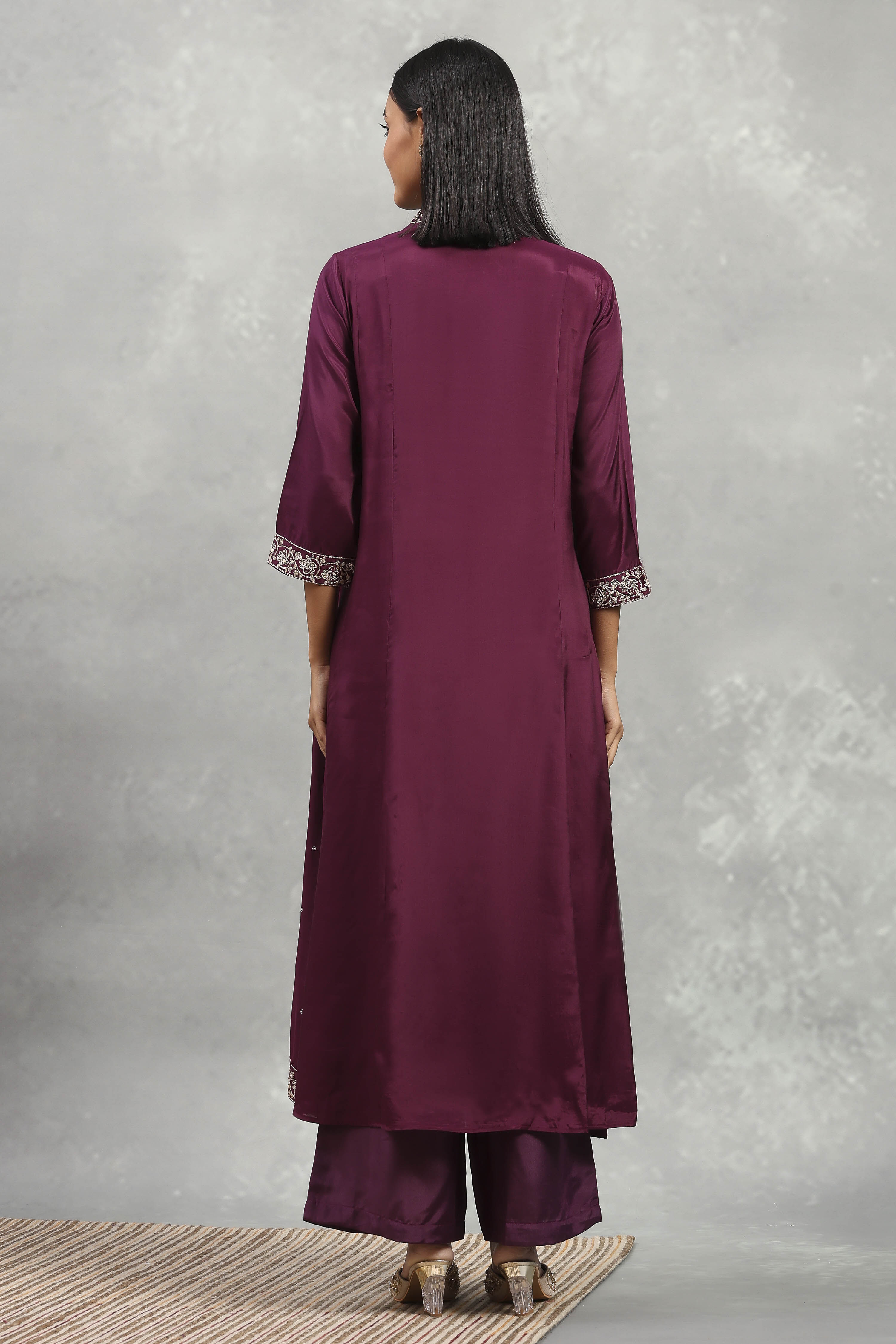 Purple Viscose Rayon Embroidered Kalidar Suit Set image number 4