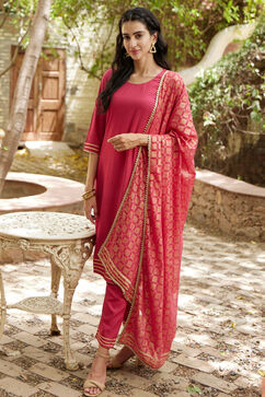 Pink LIVA Straight Suit Set image number 0