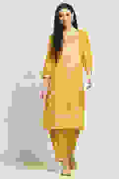 Yellow Viscose Rayon Printed Straight Kurta Pants Set image number 6