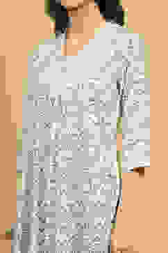 White and Blue Printed Straight Kurta image number 1