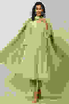 Green Printed Straight Kurta & Pants Suit Set image number 0