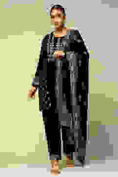 Black Poly Velvet A-Line Printed Kurta Salwar Suit Set image number 6