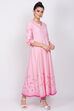 Pink Cotton Kalidar Kurta image number 3