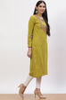 Olive Green Acrylic Straight Kurta image number 3