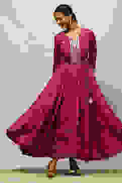 Purple Viscose Shantoon Printed Flared Dress image number 0