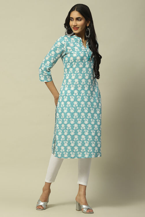 Sea Blue Rayon Staight Kurta image number 0