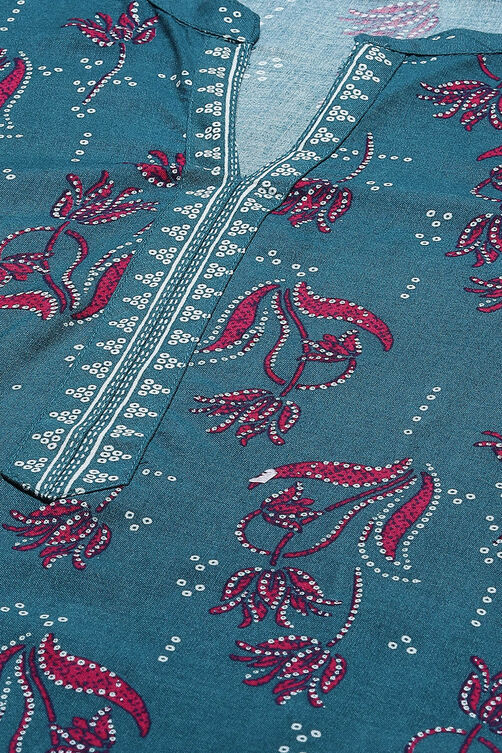 Teal Blue LIVA Straight Kurta image number 1