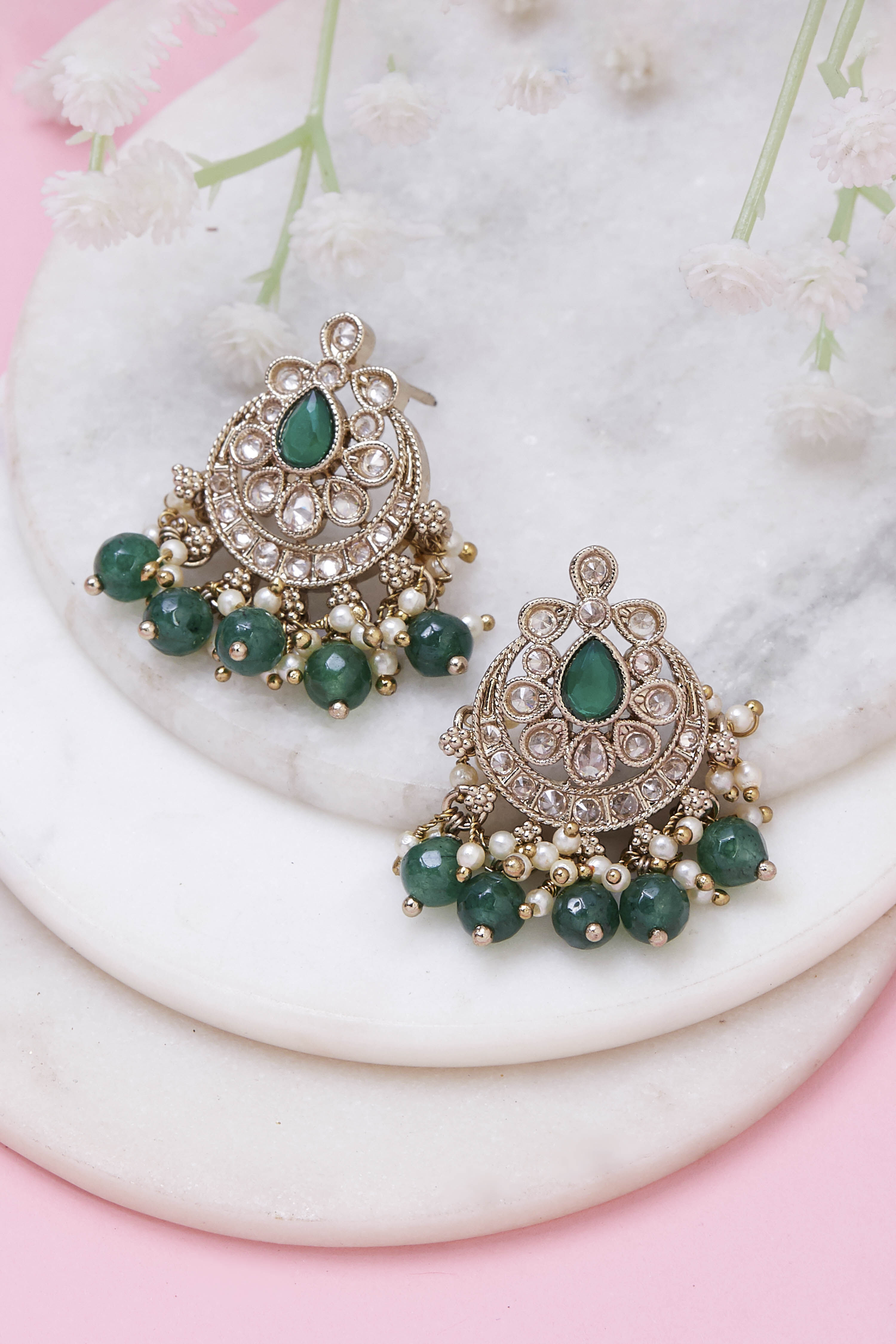 Green Brass Drop & danglers image number 0