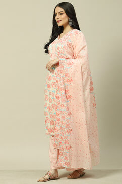Ecru LIVA Woven Straight Kurta Suit Set image number 5