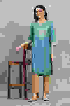 Teal Viscose Blend Solid Straight Kurta image number 0